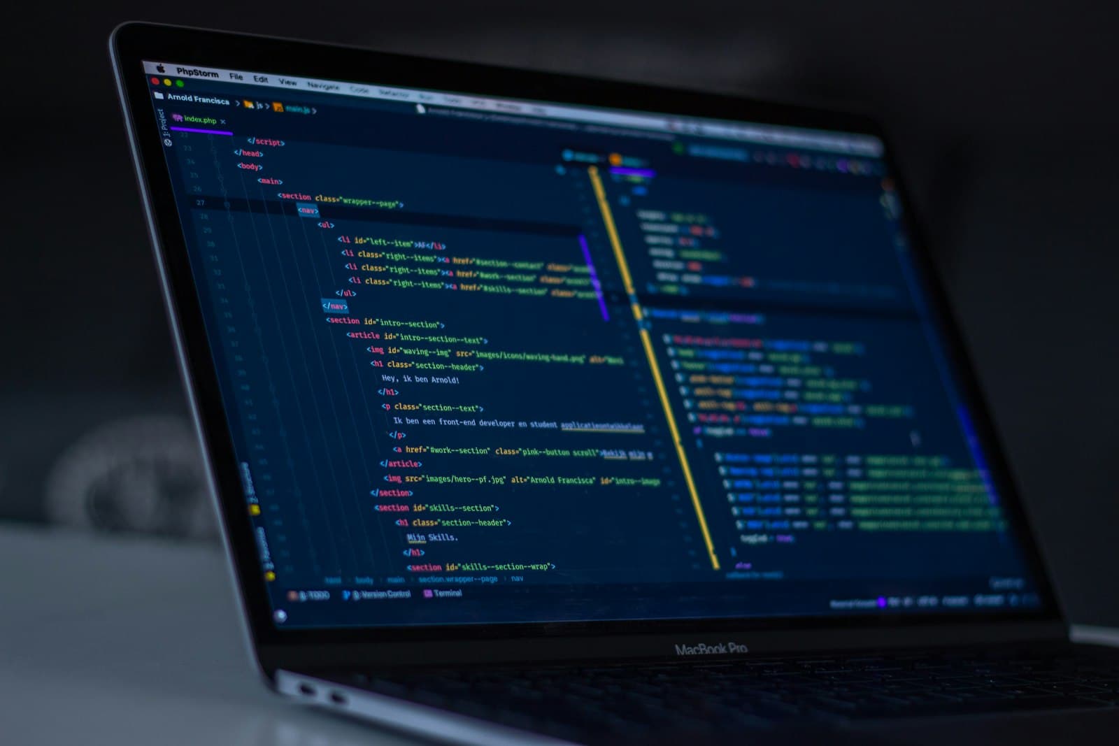 Close-up of source code in a dark editor