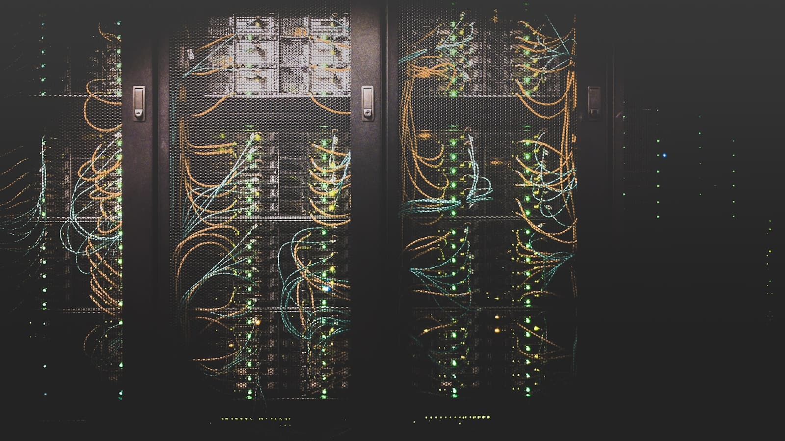 Rows of servers in a data center aisle